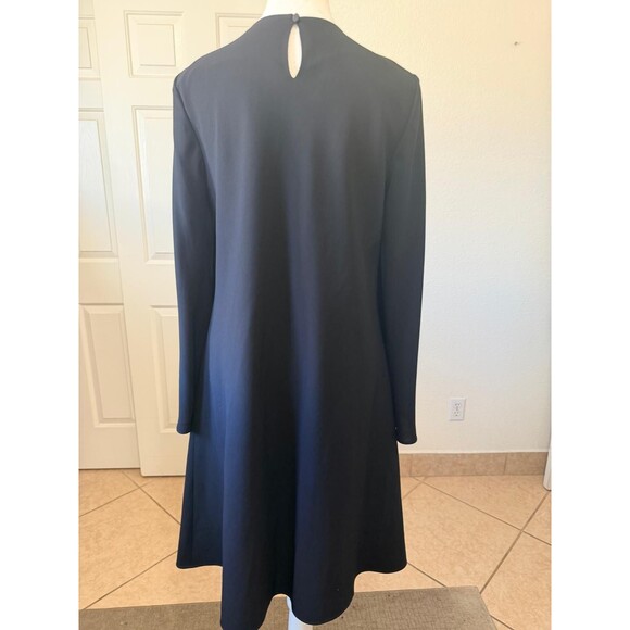 Lafayette 148 New York Pleated A-Line Black MIDI Dress Size M Classic Minimalist - Picture 3 of 16